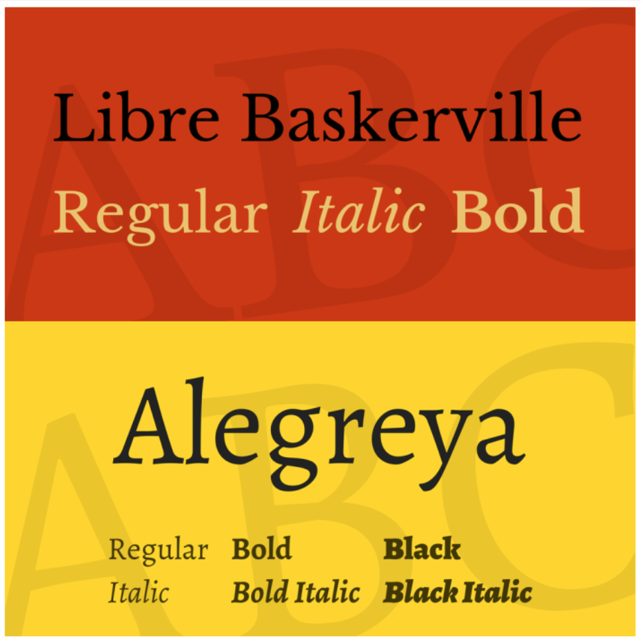 Libre Baskerville and Alegreya family [1001 fonts]